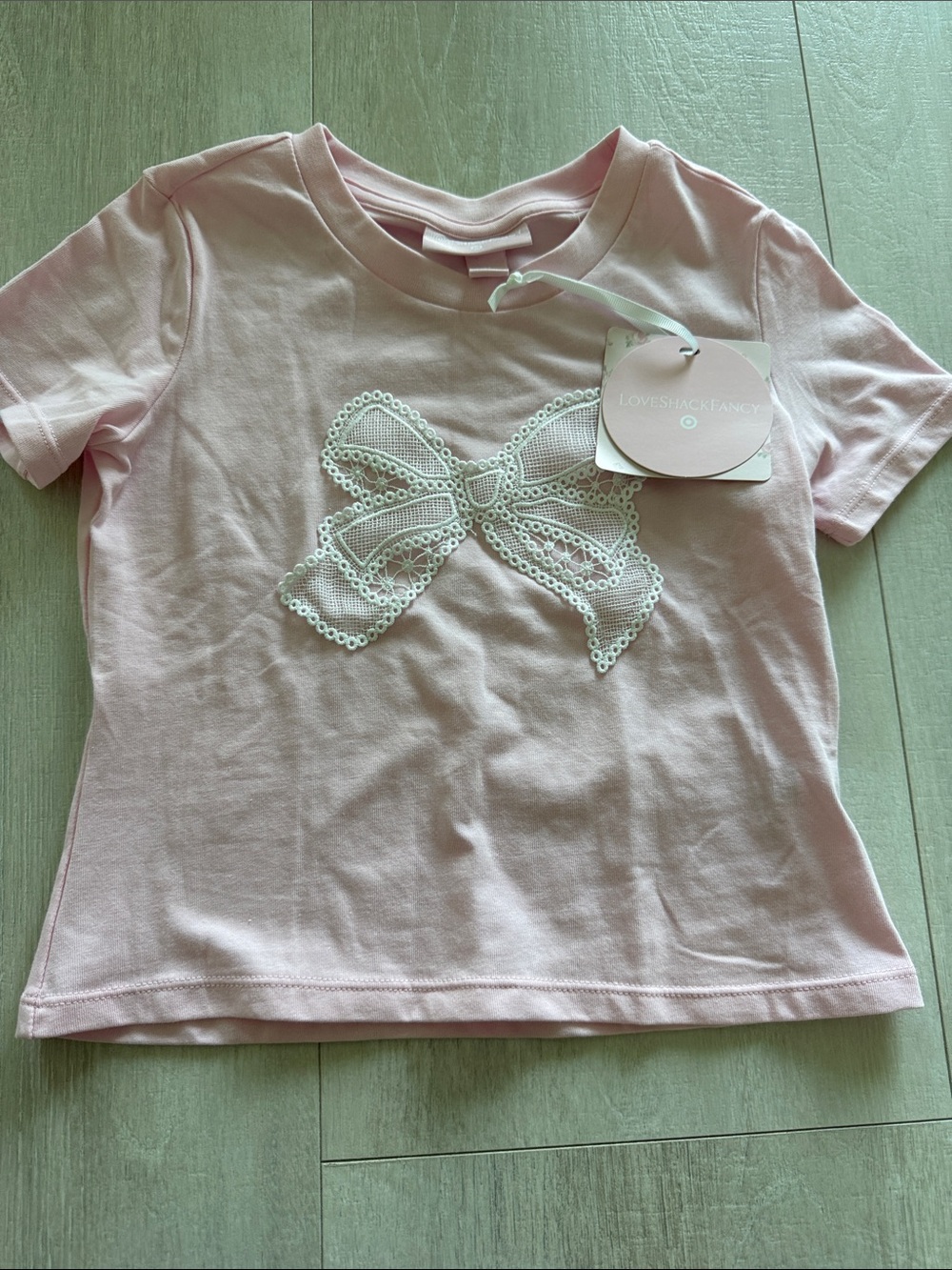 LoveShackFancy x Target Light Pink Tee with Lace Bow Applique